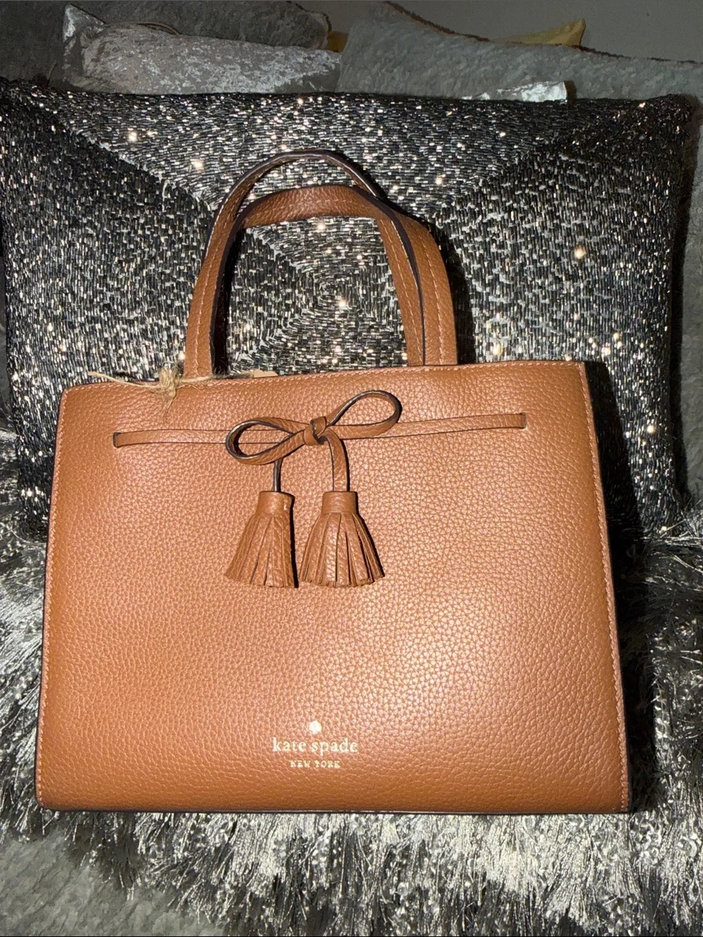 kate spade tan leather tassel satchel